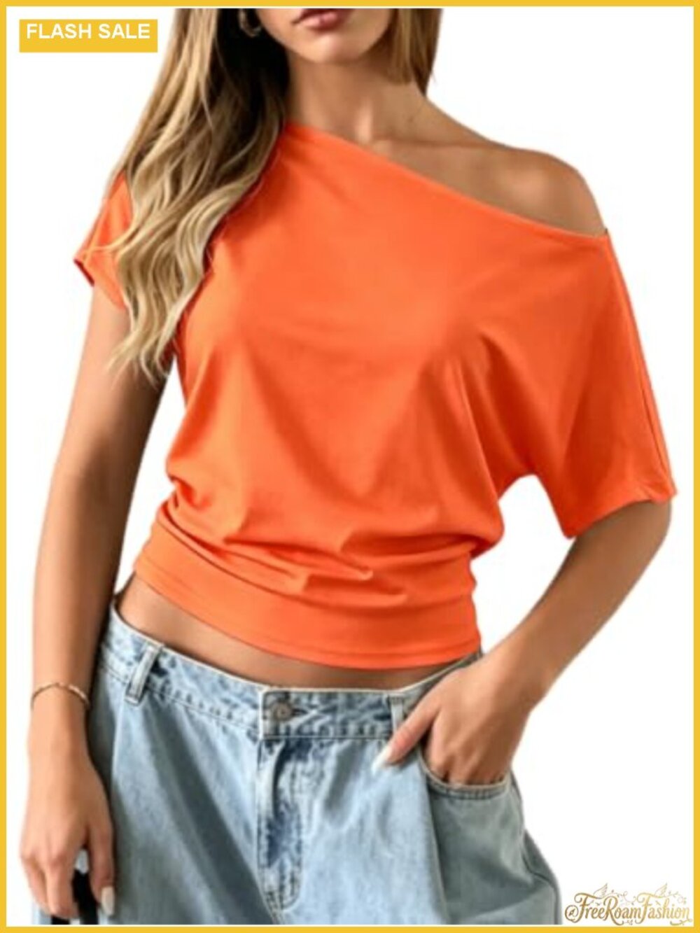 Off Shoulder Crop Top Women Summer Short Sleeve Batwing Cinched Waist